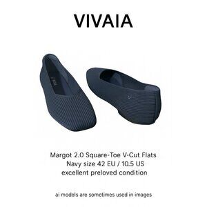 VIVAIA Margot 2.0 Square Toe V-Cut Navy Flats Size 42 10.5